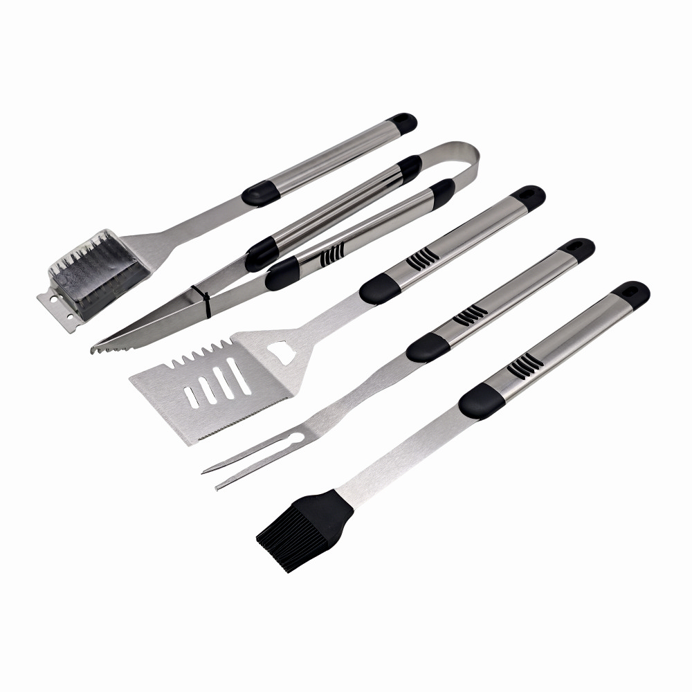 Set ustensile pentru gratar 5 piese KLUGMEISTER KY008, geanta inclusa, furculita + spatula + cleste + doua perii – In lucru Set ustensile pentru gratar 5 piese KLUGMEISTER KY008, geanta inclusa, furculita + spatula + cleste + doua perii - In lucru