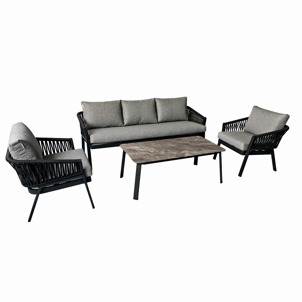 Set mobilier terasa/gradina KLUGMEISTER KJFT3407, 4 piese cu cadru de aluminiu, perne incluse, culoare gri – In lucru Set mobilier terasa/gradina KLUGMEISTER KJFT3407, 4 piese cu cadru de aluminiu, perne incluse, culoare gri - In lucru