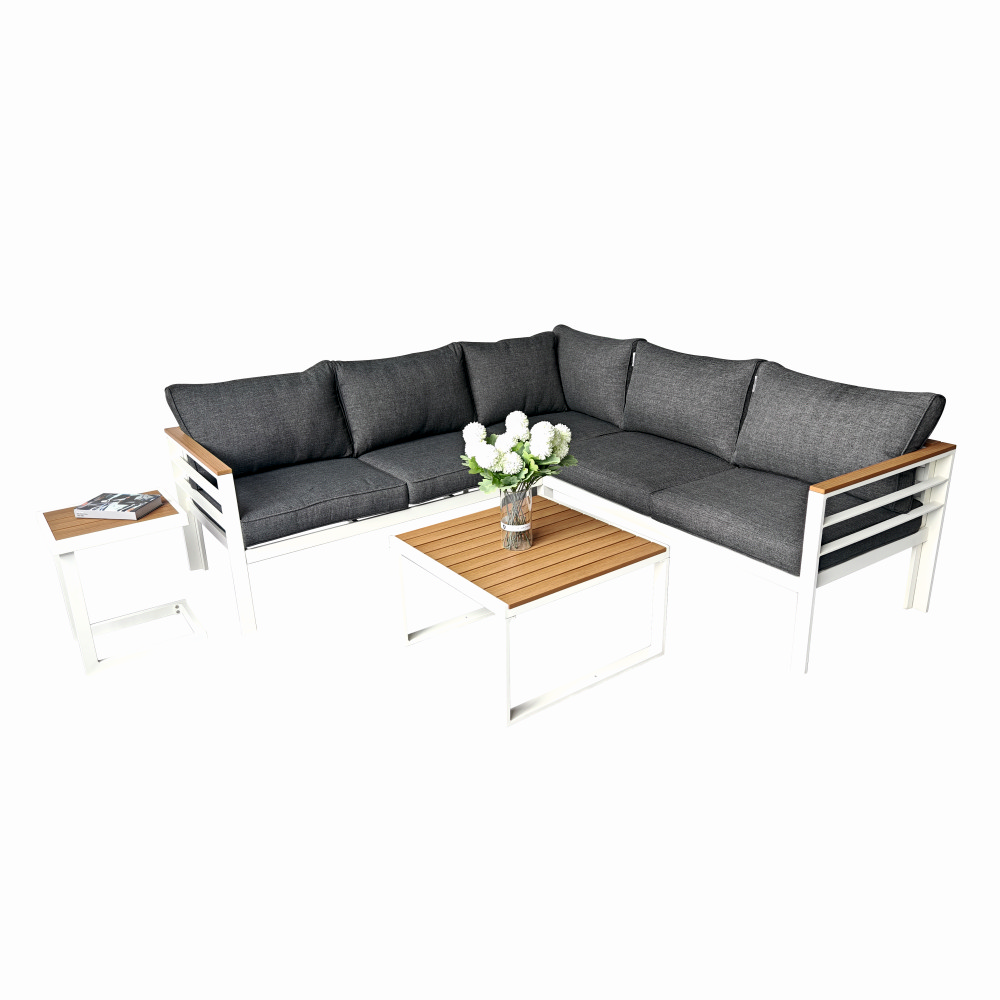Set mobilier terasa/gradina KLUGMEISTER KJFA003, coltar 5 locuri si masa cu cadru de aluminiu, culoare gri – In lucru Set mobilier terasa/gradina KLUGMEISTER KJFA003, coltar 5 locuri si masa cu cadru de aluminiu, culoare gri - In lucru