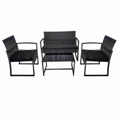 Set mobilier terasa/gradina tip ratan KLUGMEISTER KJF4965, canapea + doua fotolii + masuta din sticla securizata, culoare gri