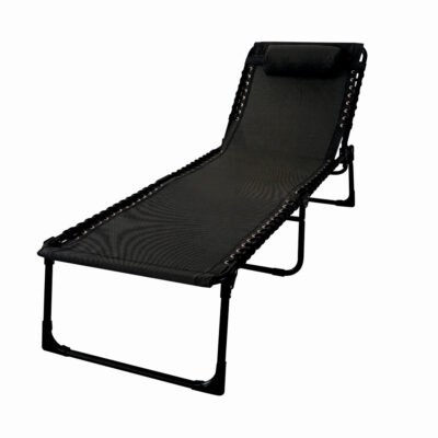 Sezlong pliabil din otel 189x59x34 cm din otel si fir textilene MESTERINO KJF3797, culoare neagra
