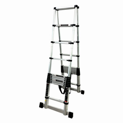 Scara telescopica din aluminiu dubla MESTERINO TOOLS JL-101-2X3.2, 3.2+3.2 metri, 2x11 trepte, greutate maxima 150 kg - In lucru