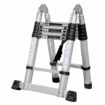 Scara telescopica din aluminiu cu balama MESTERINO TOOLS JL-102-2X1.9, 1.9+1.9 metri, 2x6 trepte, greutate maxima 150 kg - In lucru