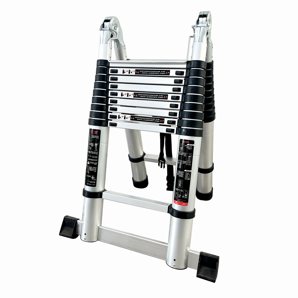 Scara telescopica din aluminiu cu balama MESTERINO TOOLS JL-102-2X3.1, 3.1+3.1 metri, 2×10 trepte, greutate maxima 150 kg – In lucru Scara telescopica din aluminiu cu balama MESTERINO TOOLS JL-102-2X3.1, 3.1+3.1 metri, 2x10 trepte, greutate maxima 150 kg - In lucru