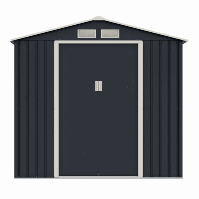 Casuta / magazie de gradina premium metalica MESTERINO Archer-A, Gri/Bej, dimensiuni 213x131x195 cm, cu usi culisante si baza metalica