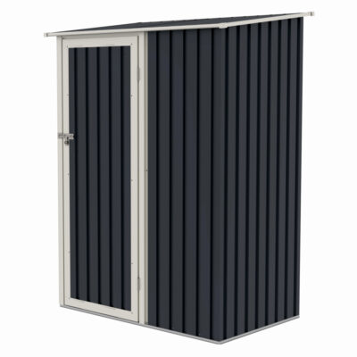 Casuta / magazie de gradina premium metalica, MESTERINO Joy-A, Gri/Bej, dimensiuni 143x89x186 cm, cu usa cu balama si baza metalica