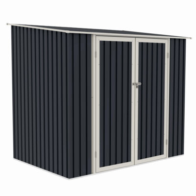 Casuta / magazie de gradina premium metalica, MESTERINO Joy-B, Gri/Bej, dimensiuni 222x149x194 cm, cu usi cu balama si baza metalica