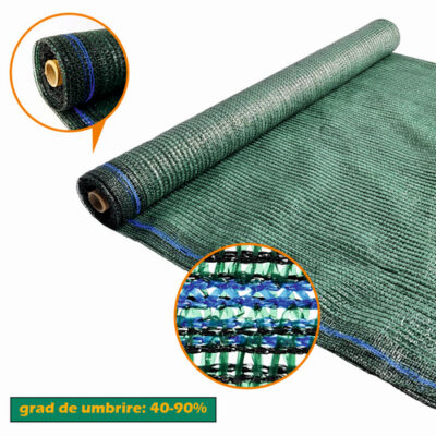 Plasa pentru umbrire, polietilena HDPE pura, MESTERINO 902025120, 2 m X 25 m, grad de umbrire 90%, densitate 120g/mp, verde inchis, protectie UV/IR - In lucru