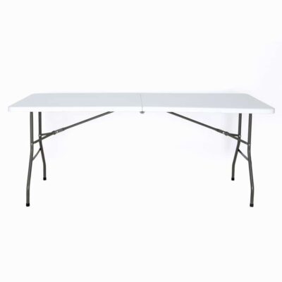 Set masa pliabila 4 persoane din otel cu HDPE 180x70x74 cm + doua banci pliabile din otel si HDPE 183x28x43cm, MESTERINO FURNITURE KJC2061-SET, culoare alba (copiază) - Mobilier de gradina