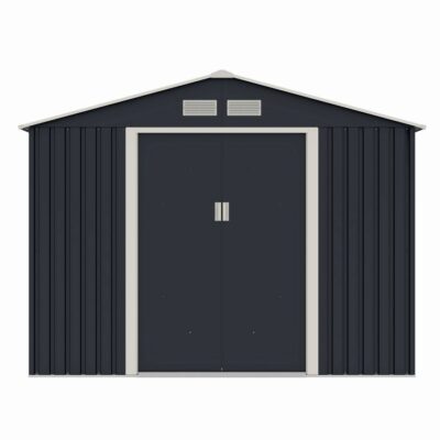 Casuta / magazie de gradina metalica MESTERINO S1001-D gri/bej 261x241x198 cm, usi culisante, baza metalica CADOU