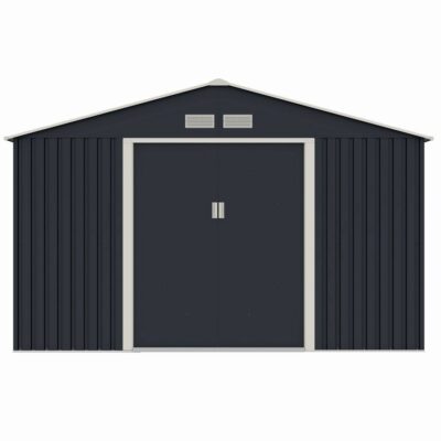 Casuta / magazie de gradina metalica MESTERINO S1001-G gri/bej 321x301x205 cm, usi culisante, baza metalica CADOU