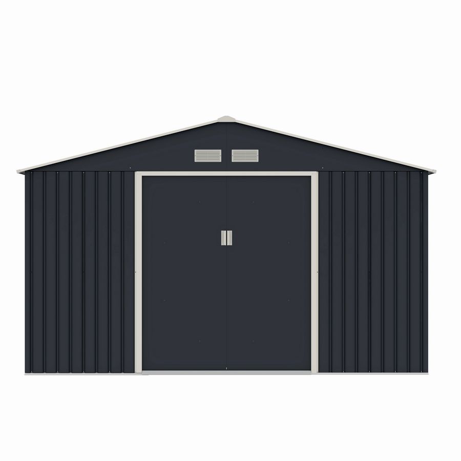 Casuta / magazie de gradina metalica MESTERINO Archer-D-2, gri/bej, 341x195x211 cm, cu usi culisante, baza metalica CADOU – Mobilier de gradina Casuta / magazie de gradina metalica MESTERINO Archer-D-2, gri/bej, 341x195x211 cm, cu usi culisante, baza metalica CADOU - Mobilier de gradina