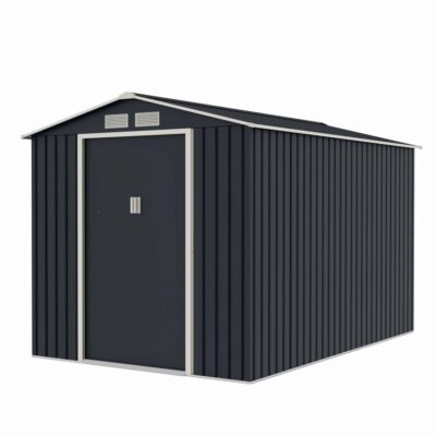 Casuta / magazie de gradina metalica MESTERINO Archer-Plus-C-3, gri/bej, 213x322x205 cm, cu usi culisante, baza metalica CADOU