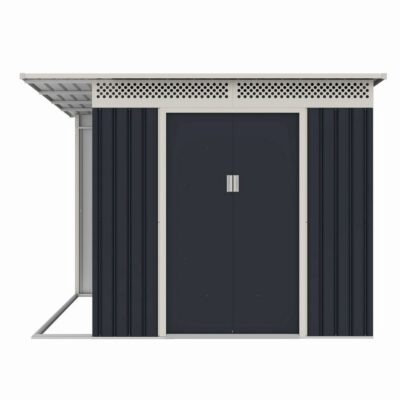 Casuta / magazie de gradina metalica MESTERINO Chester-C, gri/bej, 257x269x187 cm, cu usi culisante, baza metalica CADOU
