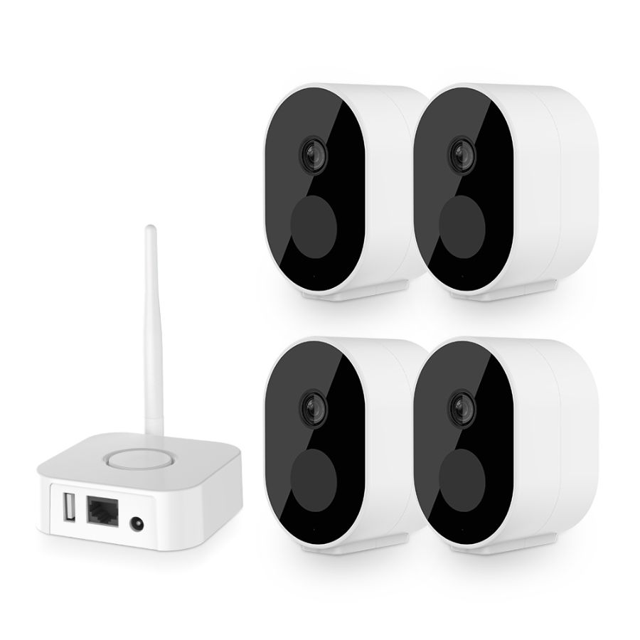 Kit mini NVR Video ANNKE N44WEH+I41DL*4, statie tip baza cu 4 camere interior/exterior 2MP, Full HD, baterie, rezistent la intemperii - In lucru