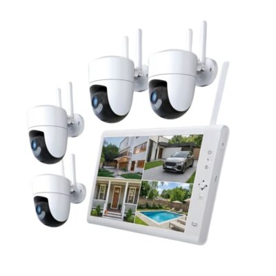 Sistem performant de supraveghere video ANNKE N44WEV+I41DN*4, NVR cu ecran 10 inch, 4 camere interior/exterior 5MP, Ultra HD/2k+, vedere nocturna IR, rezistent la intemperii