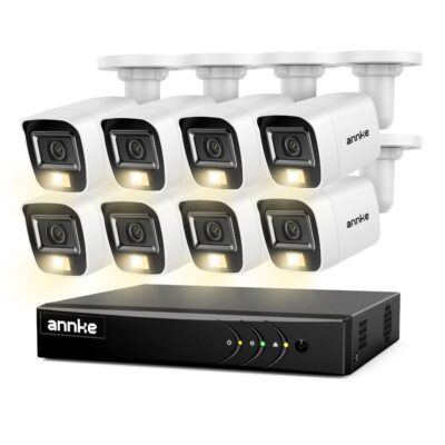 Sistem performant de supraveghere video ANNKE DW81KN+CR1CV*8, DVR 8 canale hibrid, 8 camere tip Bullet interior/exterior, 5MP, Ultra HD/2k+, lumina duala IR si alba, vedere nocturna, audio, rezistent la intemperii - In lucru