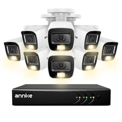 Sistem performant de supraveghere video ANNKE DW81KN+CR1CV*8, DVR 8 canale hibrid, 8 camere tip Bullet interior/exterior, 5MP, Ultra HD/2k+, lumina duala IR si alba, vedere nocturna, audio, rezistent la intemperii - In lucru