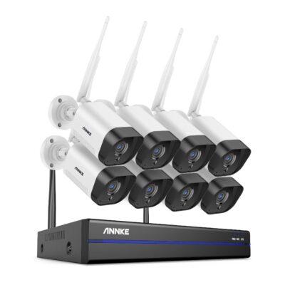Sistem performant de supraveghere video WiFi ANNKE N48WHR+I71GK*8, NVR 8 canale, 8 camere tip Bullet interior/exterior 3MP, Super HD, vedere nocturna IR, audio, rezistent la intemperii - In lucru