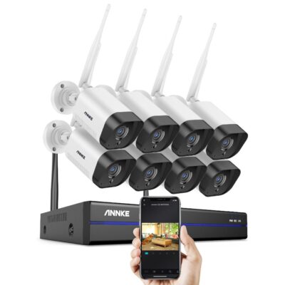 Sistem performant de supraveghere video WiFi ANNKE N48WHR+I71GK*8, NVR 8 canale, 8 camere tip Bullet interior/exterior 3MP, Super HD, vedere nocturna IR, audio, rezistent la intemperii - In lucru