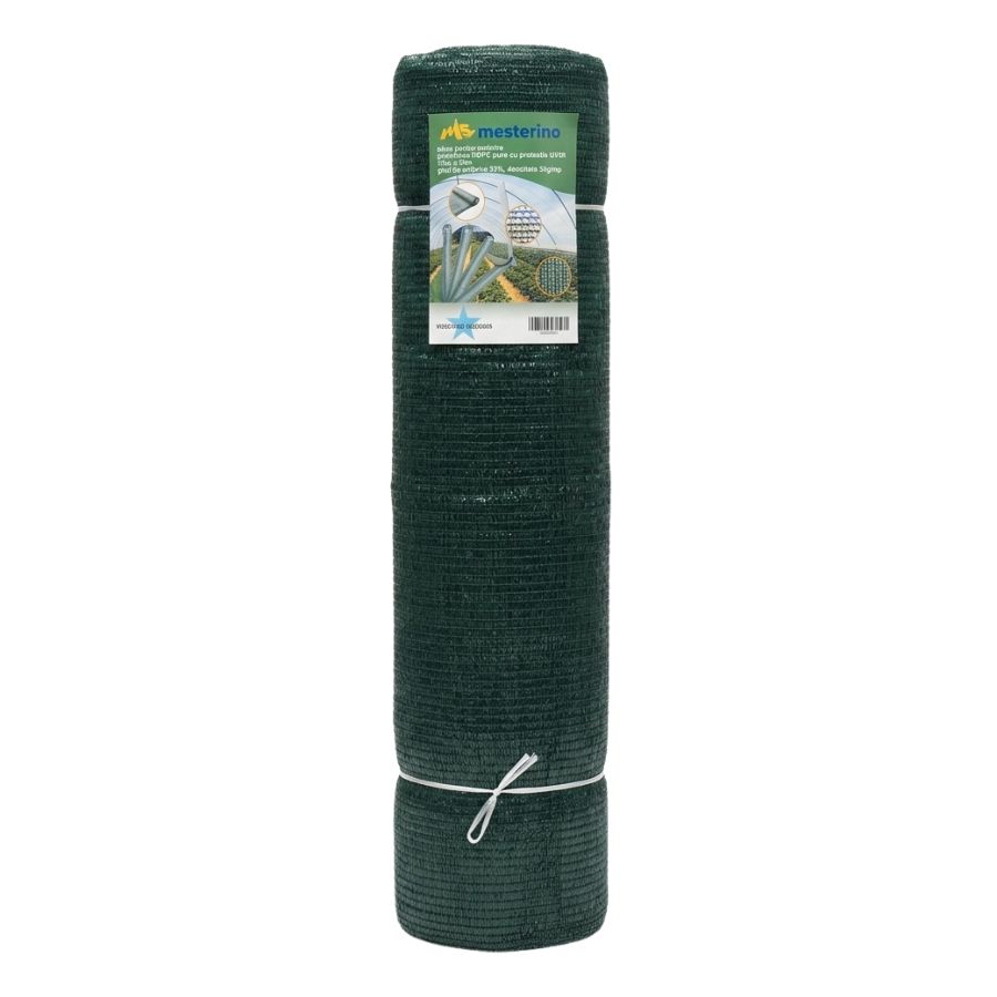 Plasa pentru umbrire, polietilena HDPE pura, MESTERINO 50085050, 8 m X 50 m, grad de umbrire 50%, densitate 50g/mp, verde inchis, protectie UV/IR – Plasa umbrire Plasa pentru umbrire, polietilena HDPE pura, MESTERINO 50085050, 8 m X 50 m, grad de umbrire 50%, densitate 50g/mp, verde inchis, protectie UV/IR - Plasa umbrire