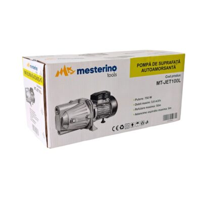 Pompa de suprafata autoamorsanta MESTERINO TOOLS MT-JET100L, 750W, 3.6 m3/h, adancime aspiratie maxima 9 m, inaltime refulare maxima 50 m - SimpleTools