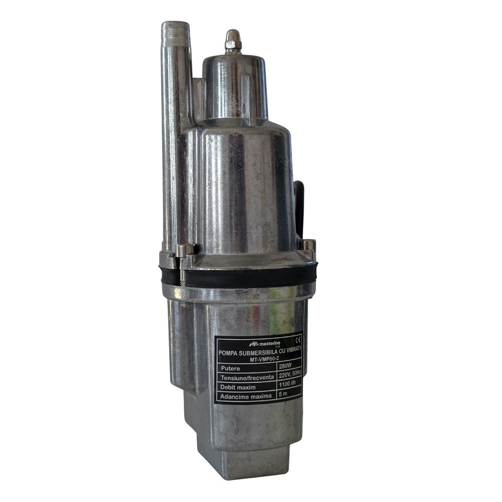 Pompa submersibila cu vibratii MESTERINO TOOLS MT-VMP60-2, 280 W, 1100 l/h, adancime maxima 5 m, cablu 10 m – Pompe apa Pompa submersibila cu vibratii MESTERINO TOOLS MT-VMP60-2, 280 W, 1100 l/h, adancime maxima 5 m, cablu 10 m - Pompe apa