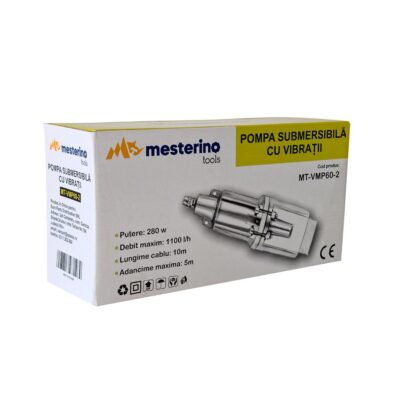 Pompa submersibila cu vibratii MESTERINO TOOLS MT-VMP60-2, 280 W, 1100 l/h, adancime maxima 5 m, cablu 10 m - SimpleTools