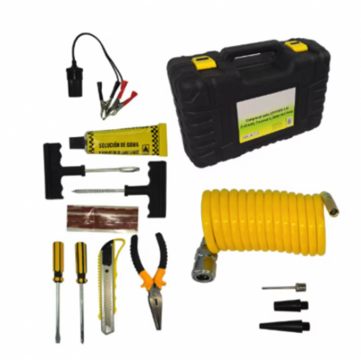 Compresor auto 12V PREMIUM 2 CILINDRII, 7 ACCESORII, LANTERNA SI TRUSA, LIDER - SimpleTools