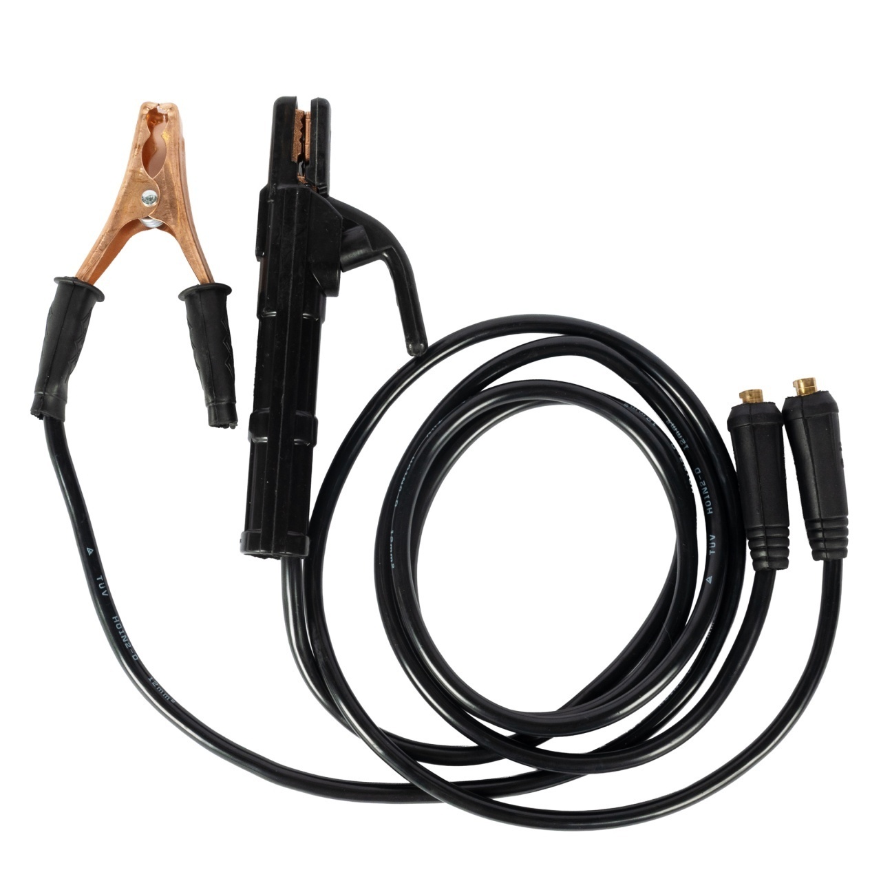 Cabluri sudura Micul Fermier, cleste masa + portelectrod, dimensiune conectori 16-25, 200A – In lucru Cabluri sudura Micul Fermier, cleste masa + portelectrod, dimensiune conectori 16-25, 200A - In lucru