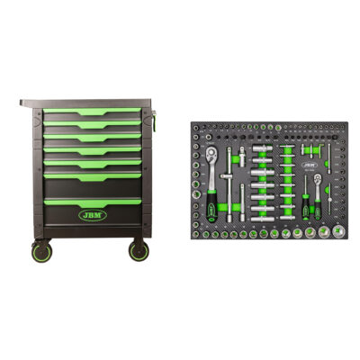 Carucior de scule verde cu 7 sertare (54503) +  modul de tubulare 108 piese ( 14296Y)