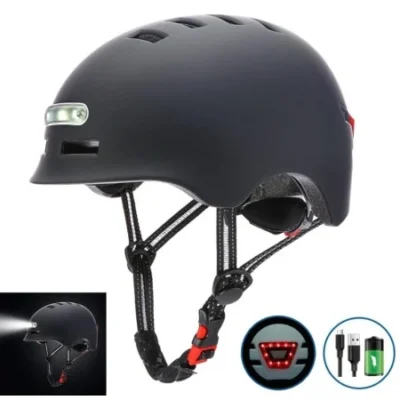 Casca de Trotineta/Bicicleta Neagra – Lumini Led Spate