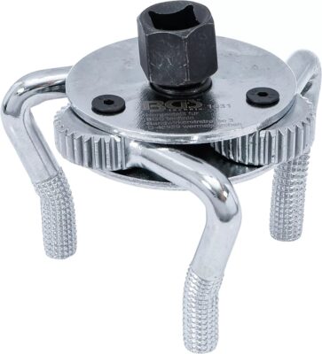 Cheie reglabila cu 3 brate pentru filtre de ulei, deschidere 45-75mm, actionare 3/8''+ adaptor 3/8''-1/2'', hex. 21mm, BGS 1031