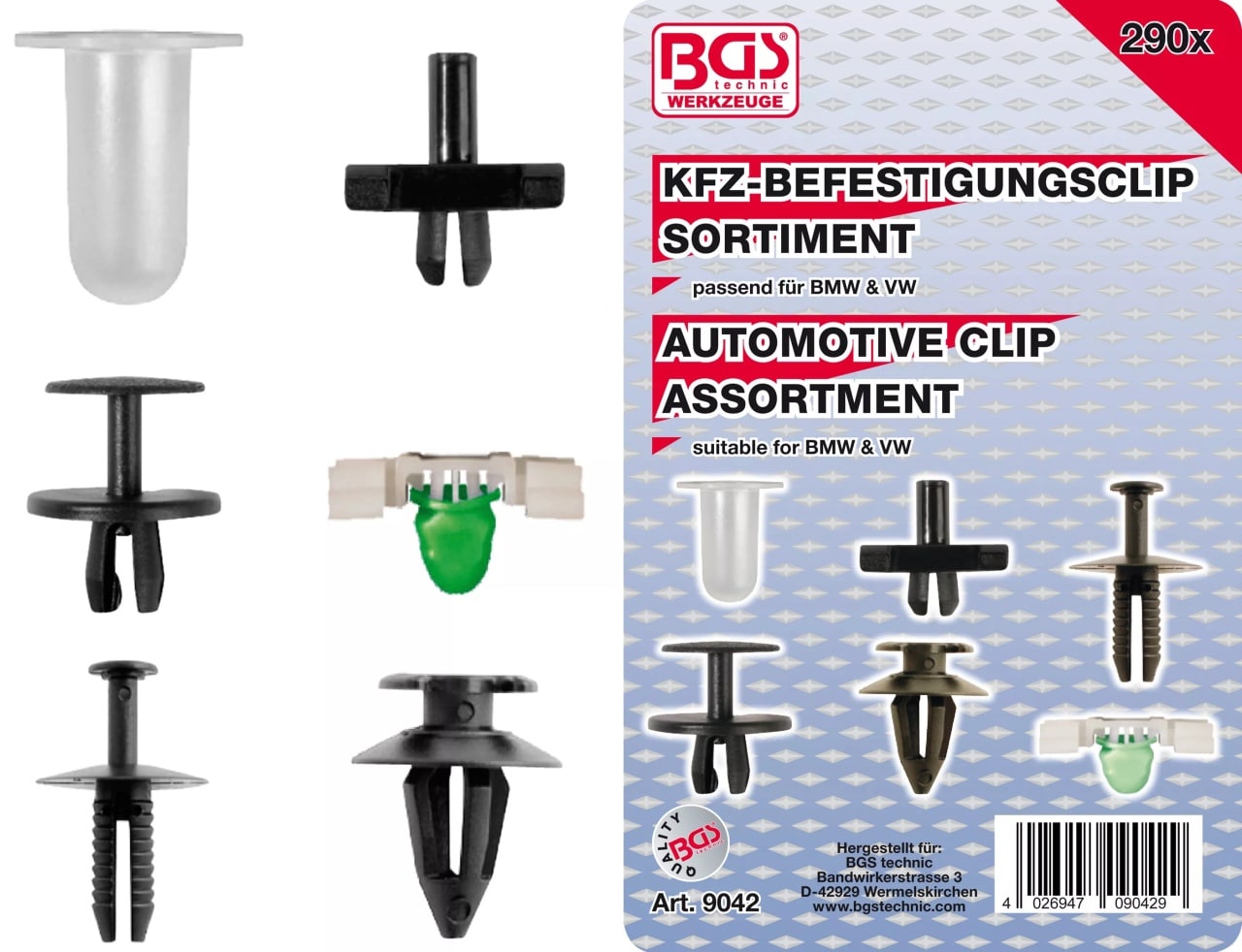 Clipsuri pentru tapiterie : BMW & Volkswagen, Audi , 290-piese, BGS 9042 – Consumabile etansare si fixare Clipsuri pentru tapiterie : BMW & Volkswagen, Audi , 290-piese, BGS 9042 - Consumabile etansare si fixare