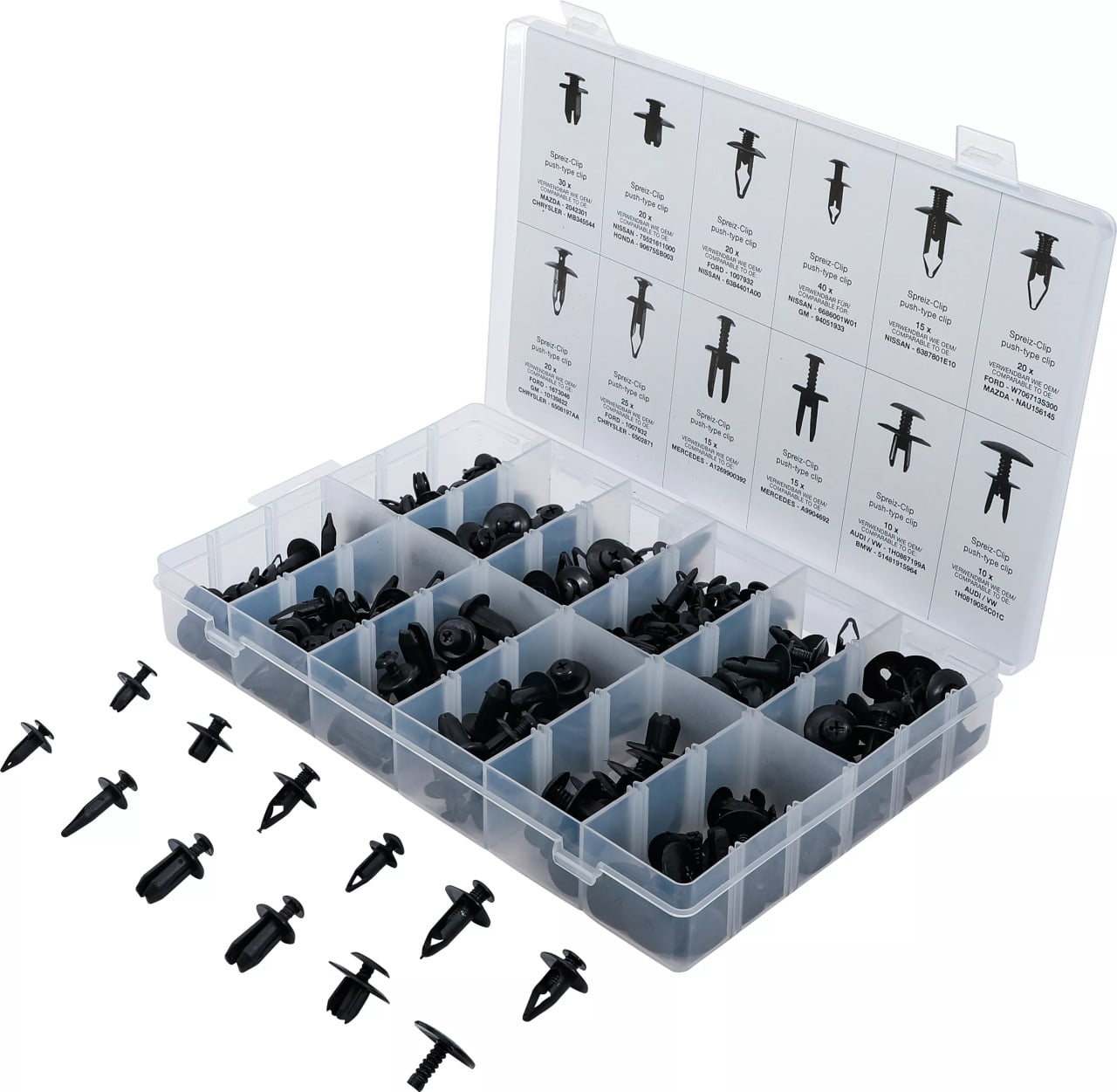 Clipsuri pentru tapiterie : Mazda, Honda, Ford, Nissan, 240-piese, BGS 9057 – Consumabile etansare si fixare Clipsuri pentru tapiterie : Mazda, Honda, Ford, Nissan, 240-piese, BGS 9057 - Consumabile etansare si fixare