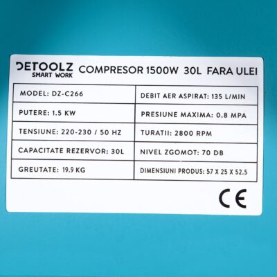 Compresor fara ulei 1500W, 30L - In lucru