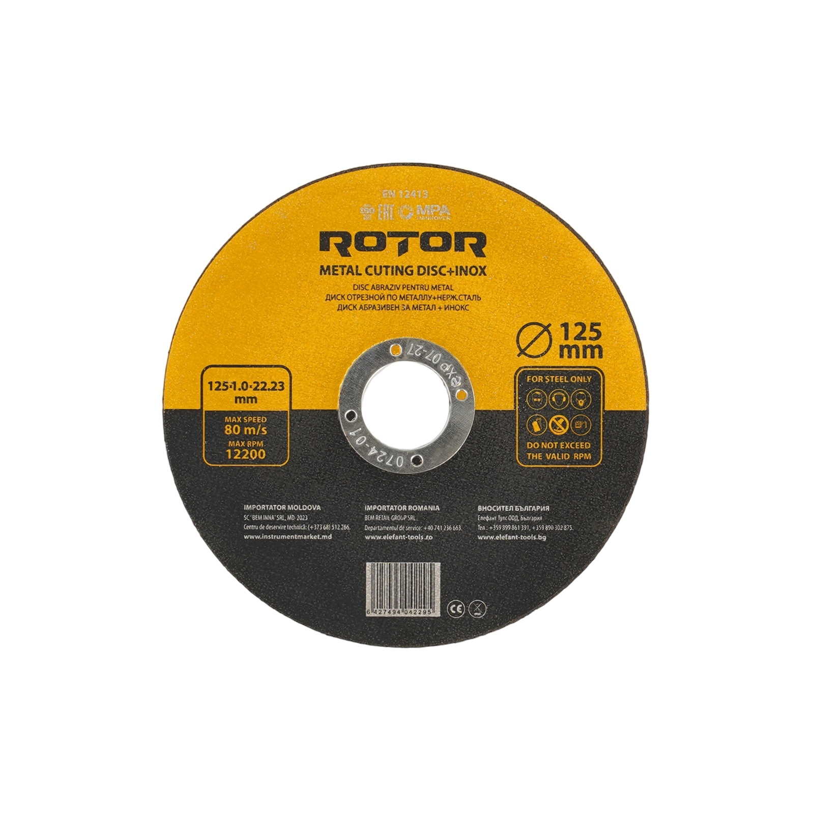 Disc abraziv pentru metal+inox ROTOR 125*1,0*22,23 – Pachet 25 bucati – In lucru Disc abraziv pentru metal+inox ROTOR 125*1,0*22,23 - Pachet 25 bucati - In lucru