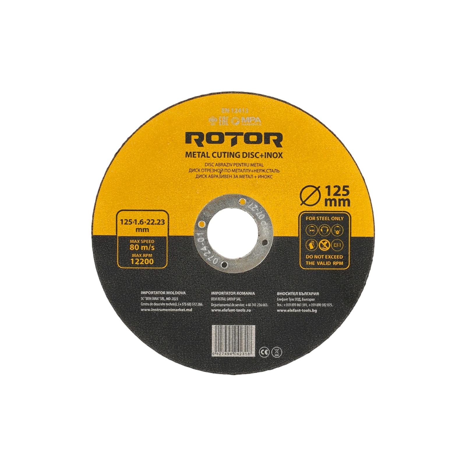 Disc abraziv pentru metal+inox ROTOR 125*1,6*22,23 – Pachet 25 bucati – In lucru Disc abraziv pentru metal+inox ROTOR 125*1,6*22,23 - Pachet 25 bucati - In lucru