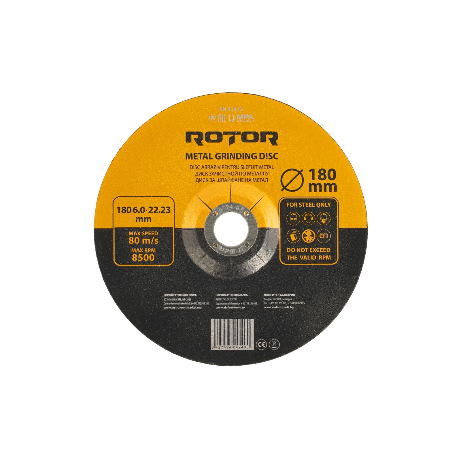 Disc abraziv pentru slefuit metal ROTOR 180*6,0*22,23 – Pachet 10 bucati – In lucru Disc abraziv pentru slefuit metal ROTOR 180*6,0*22,23 - Pachet 10 bucati - In lucru
