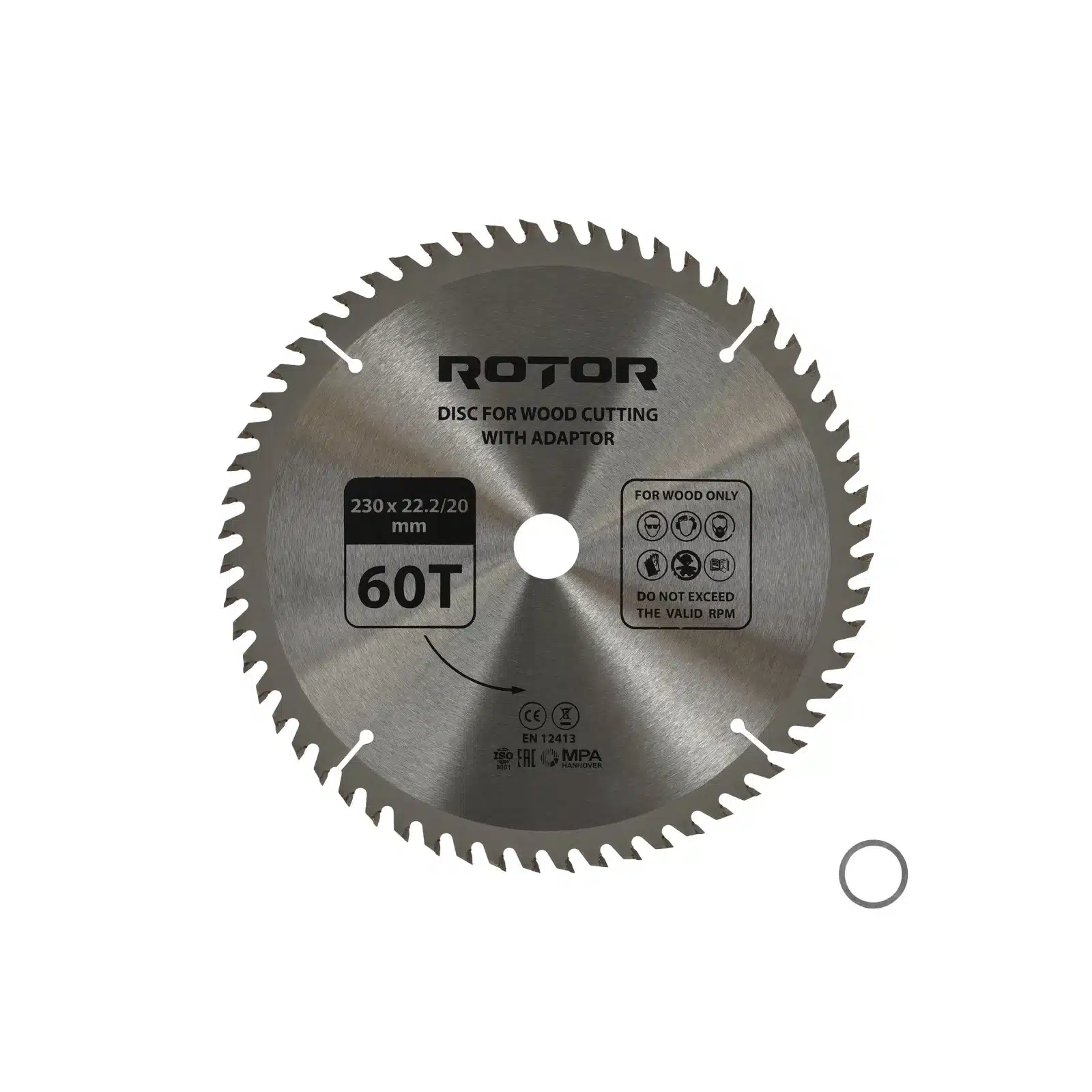 Disc taiat lemn ROTOR 230*22,2/20 cu adaptor 60T – In lucru Disc taiat lemn ROTOR 230*22,2/20 cu adaptor 60T - In lucru