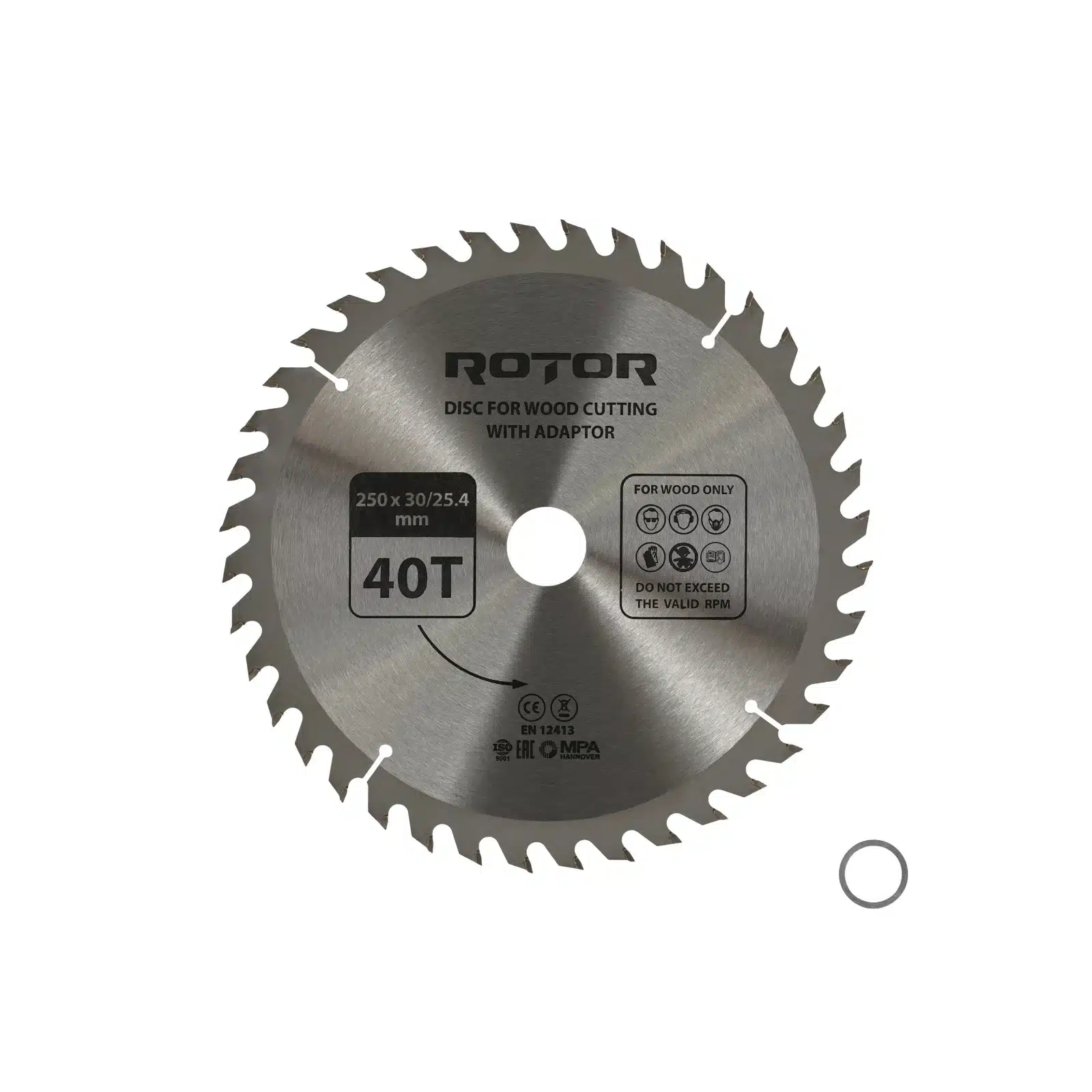 Disc taiat lemn ROTOR 250*30/25,4 cu adaptor 40T – In lucru Disc taiat lemn ROTOR 250*30/25,4 cu adaptor 40T - In lucru
