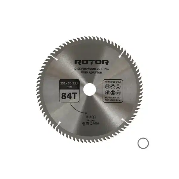 Disc taiat lemn ROTOR 255*30/25,4 cu adaptor 84T – In lucru Disc taiat lemn ROTOR 255*30/25,4 cu adaptor 84T - In lucru
