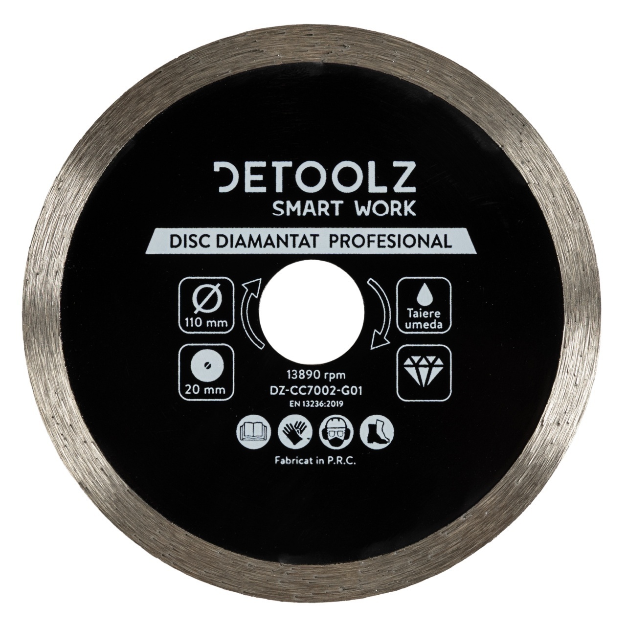 Disc diamantat continuu Detoolz 110x20mm, taiere umeda – In lucru Disc diamantat continuu Detoolz 110x20mm, taiere umeda - In lucru