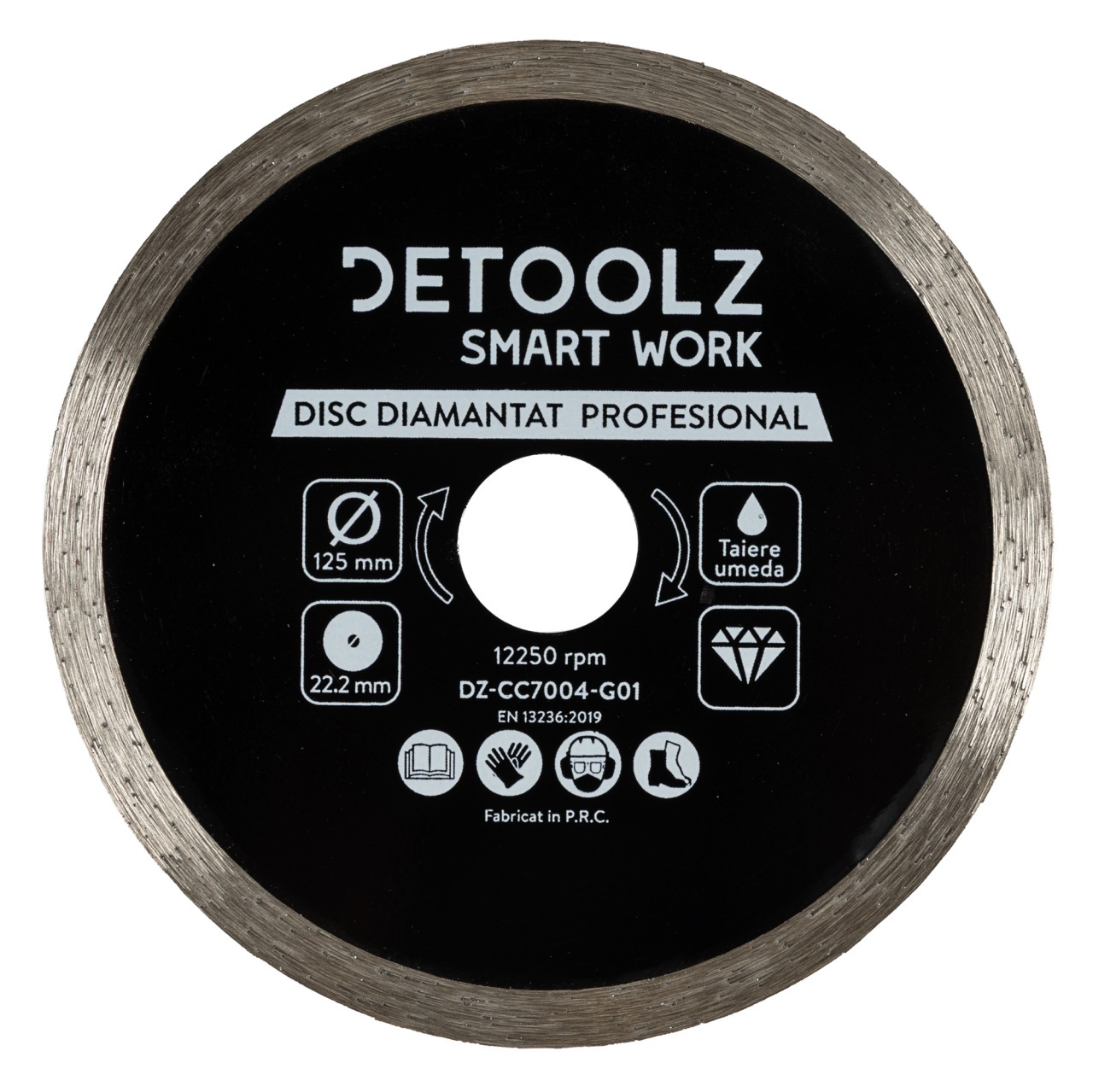 Disc diamantat continuu Detoolz 125×22.2mm, taiere umeda – In lucru Disc diamantat continuu Detoolz 125x22.2mm, taiere umeda - In lucru