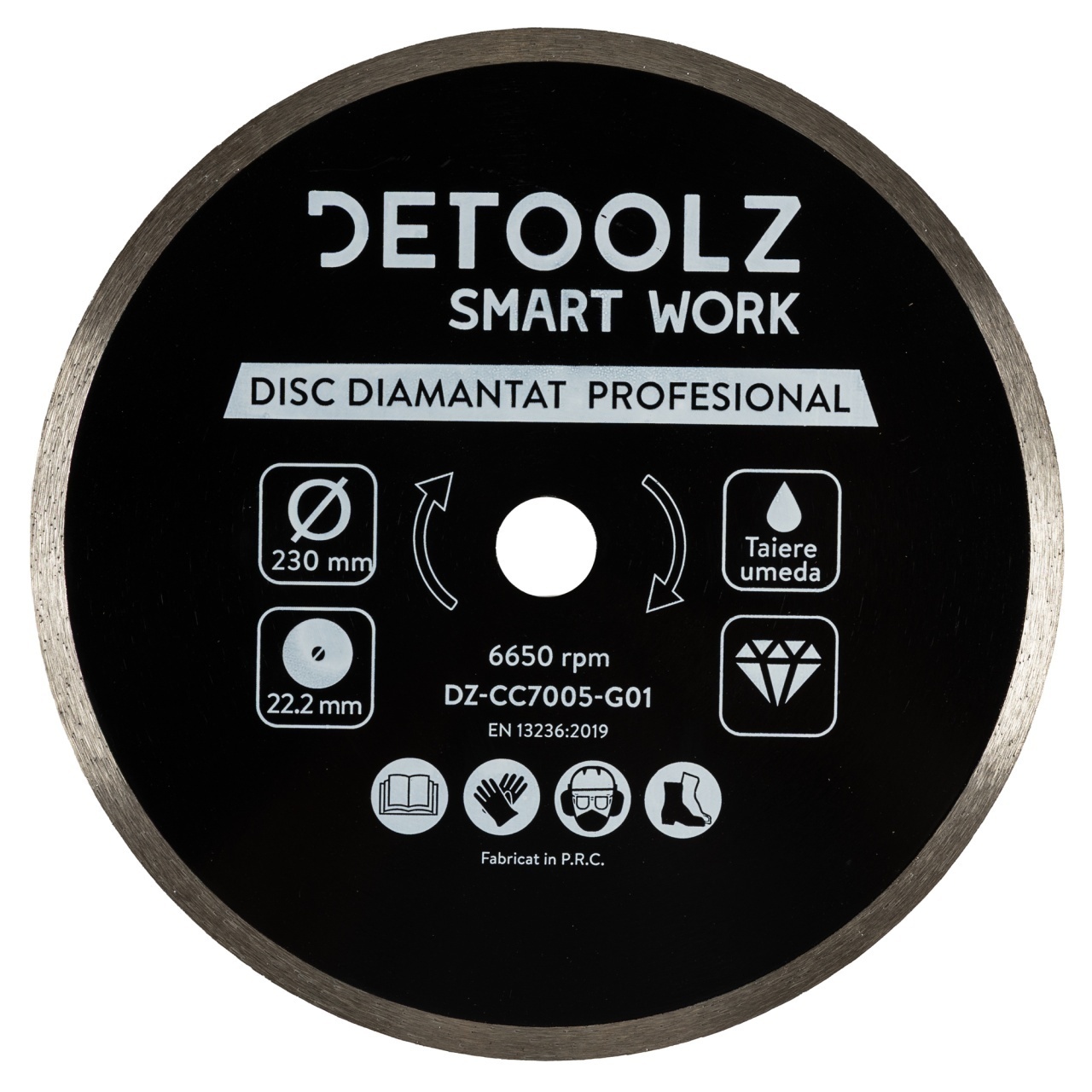 Disc diamantat continuu Detoolz 230×22.2mm, taiere umeda – In lucru Disc diamantat continuu Detoolz 230x22.2mm, taiere umeda - In lucru