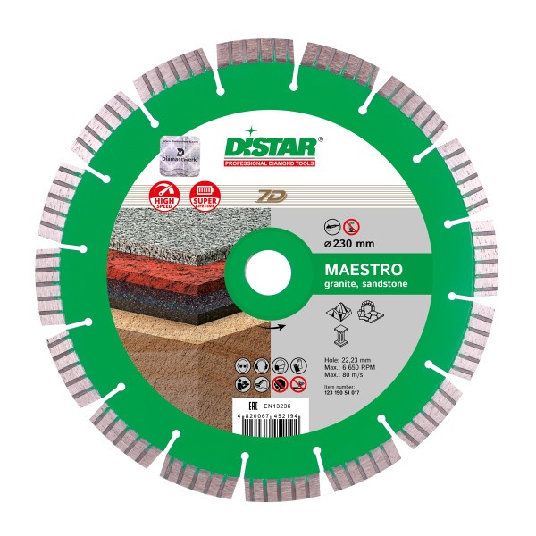 Disc diamantat Distar Maestro 125-230 mm, Segmentat, Granit – In lucru Disc diamantat Distar Maestro 125-230 mm, Segmentat, Granit - In lucru