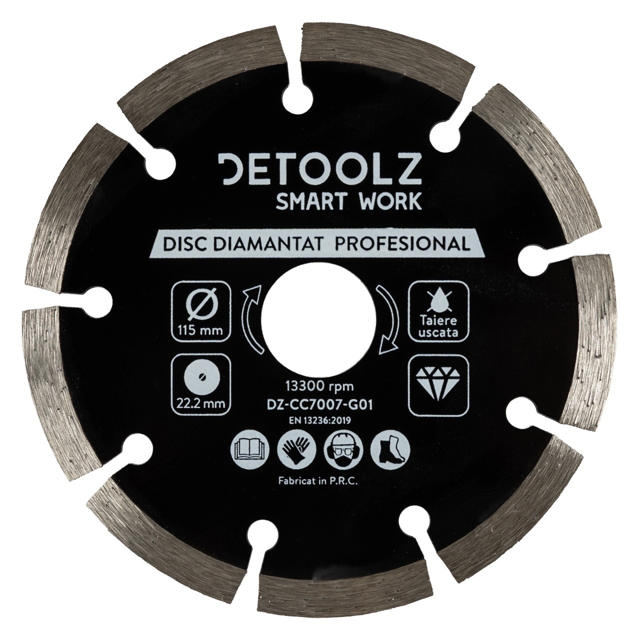 Disc diamantat segmentat Detoolz 115×22.2mm, taiere uscata – In lucru Disc diamantat segmentat Detoolz 115x22.2mm, taiere uscata - In lucru