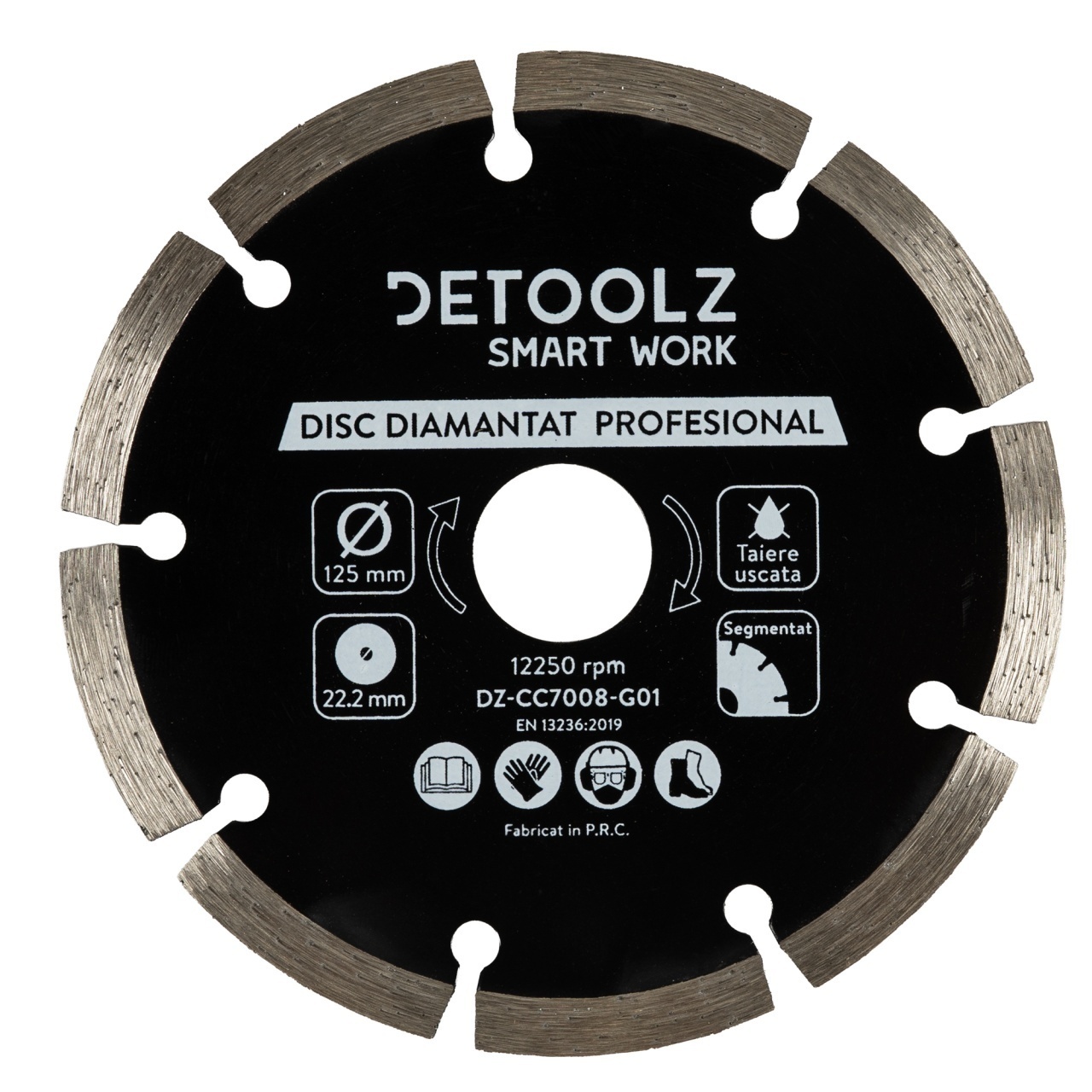 Disc diamantat segmentat Detoolz 125×22.2mm, taiere uscata – In lucru Disc diamantat segmentat Detoolz 125x22.2mm, taiere uscata - In lucru