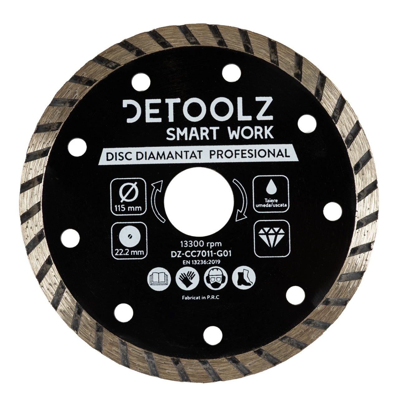 Disc diamantat turbo Detoolz 115×22.2mm, taiere umeda/uscata – In lucru Disc diamantat turbo Detoolz 115x22.2mm, taiere umeda/uscata - In lucru