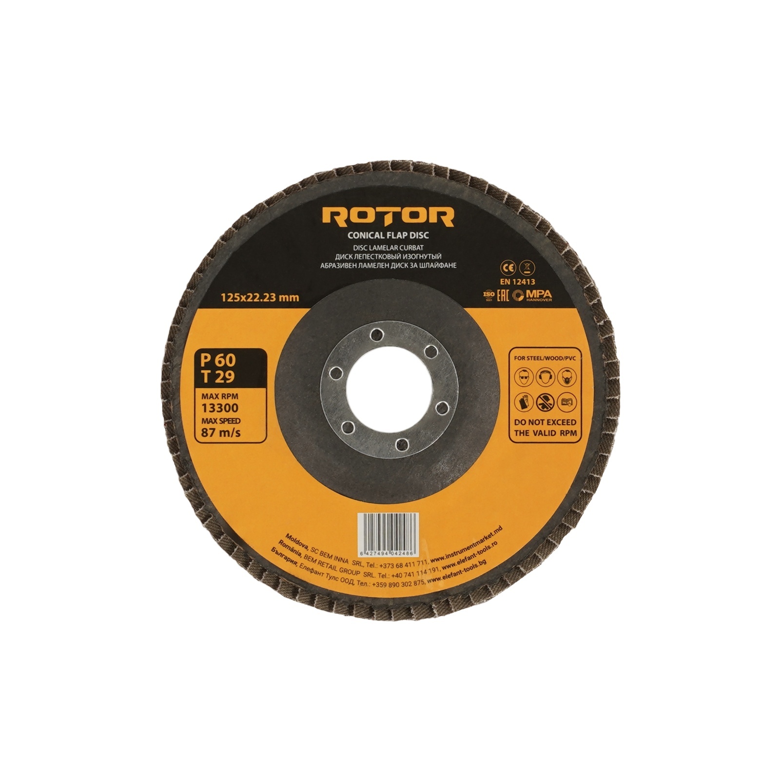 Disc lamelar curbat ROTOR 125*22,23 P60 T29 – In lucru Disc lamelar curbat ROTOR 125*22,23 P60 T29 - In lucru